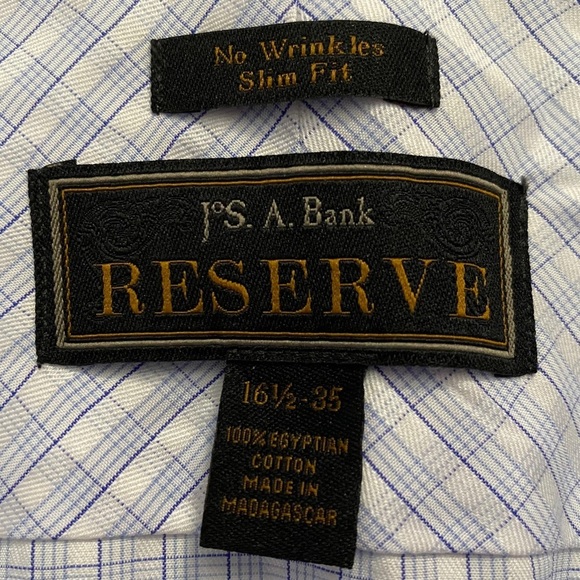 Jos. A. Bank Reserve Wrinkle Free Slim Fit White Blue Dress Shirt 16.5-35 - Picture 3 of 16